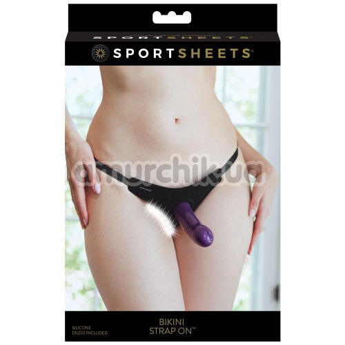 Страпон Sportsheets Bikini Strap-On & Silicone Dildo Set, фіолетовий