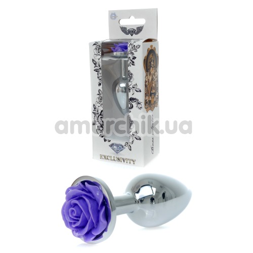 Анальная пробка с фиолетовой розочкой Exclusivity Jewellery Silver Rose Plug, серебряная