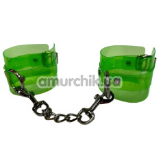 Фіксатори для рук DS Fetish Handcuffs Transparent With Chain, зелені - Фото №1
