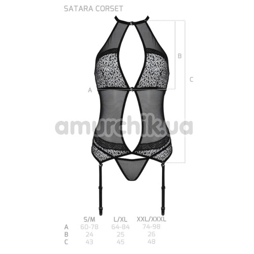 Комплект Passion Free Your Senses Erotic Line Satara Corset, черный: корсет + трусики-стринги