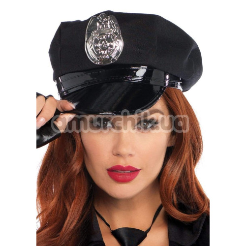 Костюм поліцейської Leg Avenue Dirty Cop чорний: сукня + кашкет + пасок + рукавички + краватка + рація