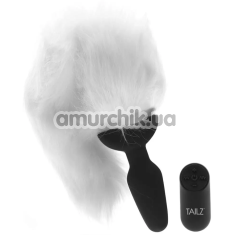 Анальная пробка с вибрацией и белым хвостом Tailz Vibrating М, чёрная - Фото №1