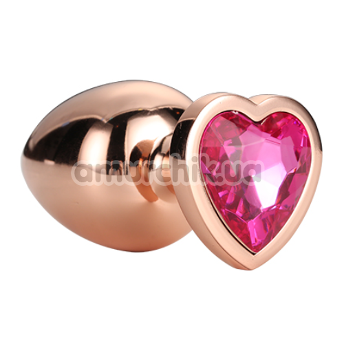 Анальная пробка с розовым кристаллом Gleaming Love Gold Plug Heart S, золотая - Фото №1