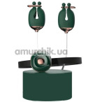 Затискачі на соски з нашийником Qingnan No.2 Vibrating Nipple Clamps And Choker Set, зелені - Фото №1