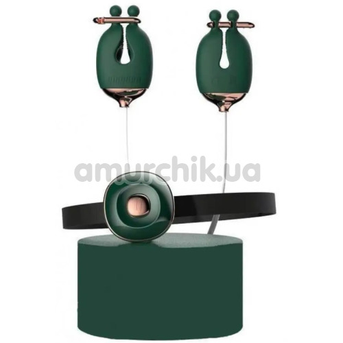 Зажимы на соски с ошейником Qingnan No.2 Vibrating Nipple Clamps And Choker Set, зелёные - Фото №1