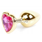 Анальна пробка із яскраво-рожевим кристалом Exclusivity Jewellery Gold Heart Plug, золота - Фото №1