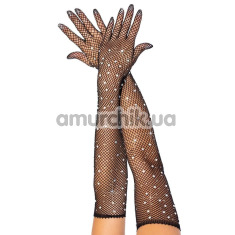 Рукавички Leg Avenue Bling Ring Rhinestone Fishnet Gloves, чорні - Фото №1
