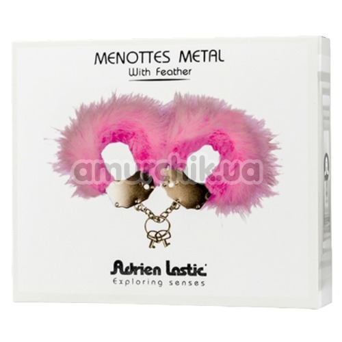 Наручники Adrien Lastic Menottes Metal Handcuffs With Feather, рожеві