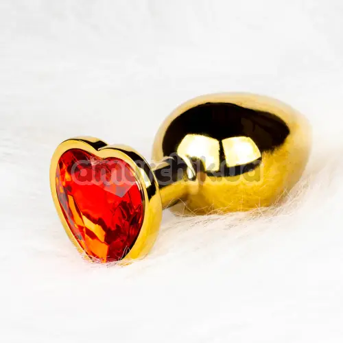 Анальная пробка с красным кристаллом Ouch! Heart Metal Butt Plug Medium, золотая