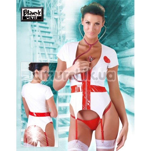 Костюм медсестры Black Level 284040 красно-белый: халат + трусики-стринги
