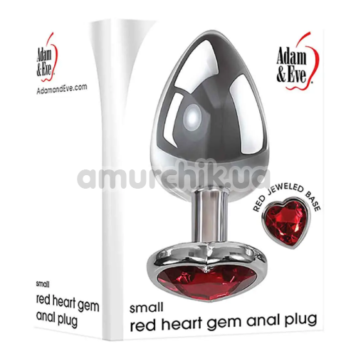 Анальная пробка с красным кристаллом Adam & Eve Red Heart Gem Anal Plug Small, серебряная