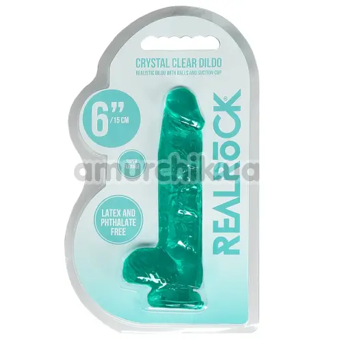 Фалоімітатор Realrock Crystal Clear Dildo Realistic 6, бірюзовий