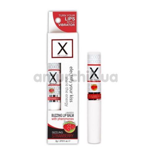 Бальзам для губ з феромонами і ефектом вібрації Sensuva X On The Lips Strawberry - полуниця, 2 мл - Фото №1