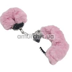 Наручники з ніжно-рожевим хутром DS Fetish Plush Handcuffs, срібні - Фото №1