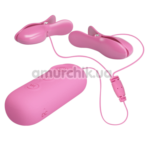 Зажимы для сосков с вибрацией и электростимуляцией Pretty Love Nipple Clips Romantic Wawe II, розовые - Фото №1