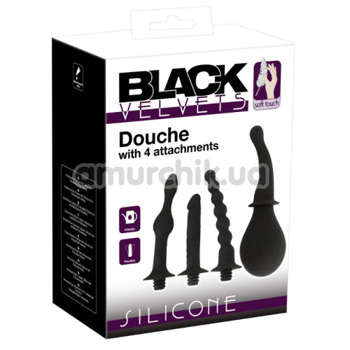 Интимный душ с 4 насадками Black Velvets Douche With 4 Attachments, черный