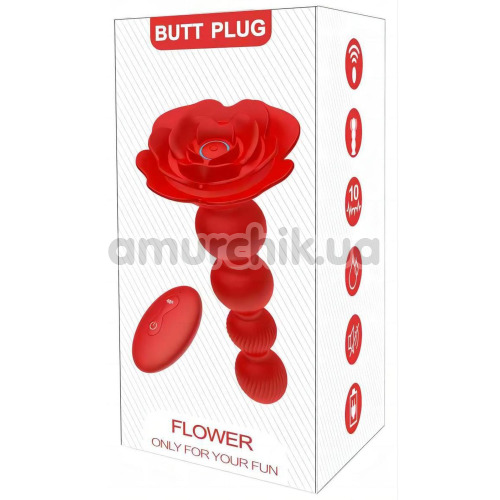 Анальный стимулятор с ротацией Boss Series Flower Butt Plug, красный