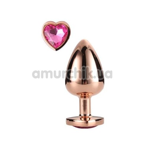 Анальная пробка с розовым кристаллом Gleaming Love Gold Plug Heart L, золотая