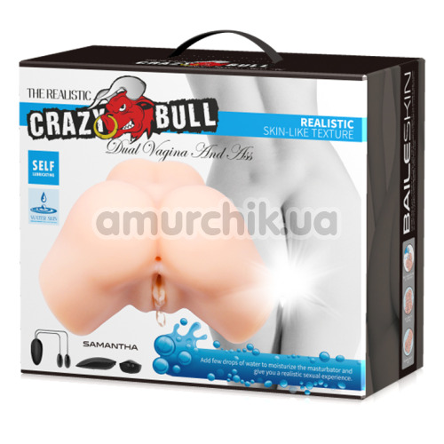Штучна вагіна та анус з вібрацією Crazy Bull Dual Vagina and Ass Flesh Samantha, тілесна