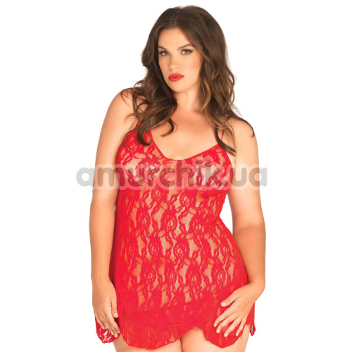 Комплект Leg Avenue Rose Lace Flair Chemise, красный: пеньюар + трусики-стринги