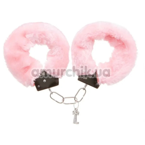 Наручники з ніжно-рожевим хутром DS Fetish Handcuffs, срібні - Фото №1