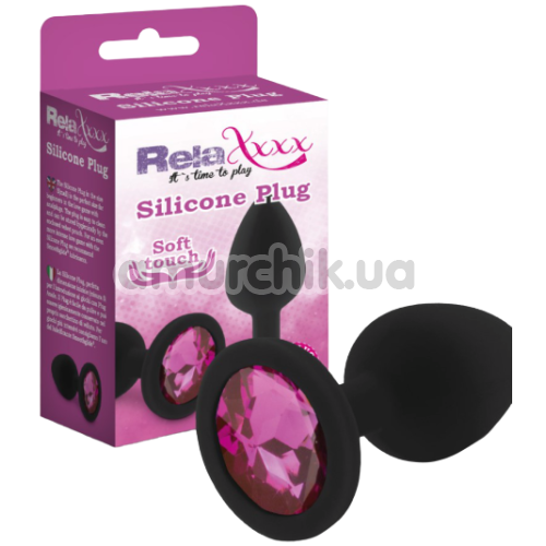 Анальная пробка с розовым кристаллом RelaXxxx Silicone Plug Medium, черная