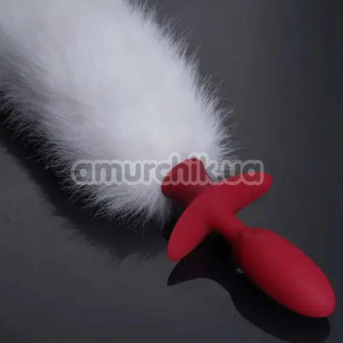 Анальная пробка с белым хвостиком, вибрацией и ротацией Upko Swinging & Vibrating Anal Plug, красная
