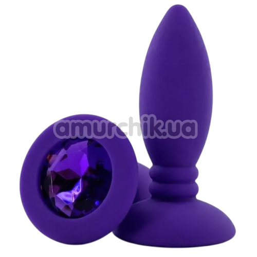 Анальная пробка с фиолетовым кристаллом Alume Silicone Textured Teardrop Anal Plug XS, фиолетовая