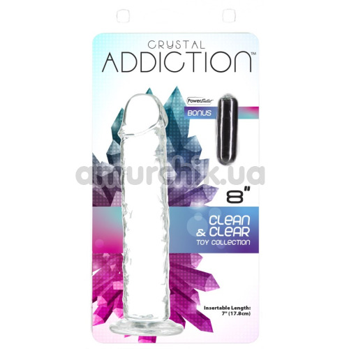 Фаллоимитатор Addiction Crystal Vertical Dong 8 + вибропуля Power Bullet, прозрачный