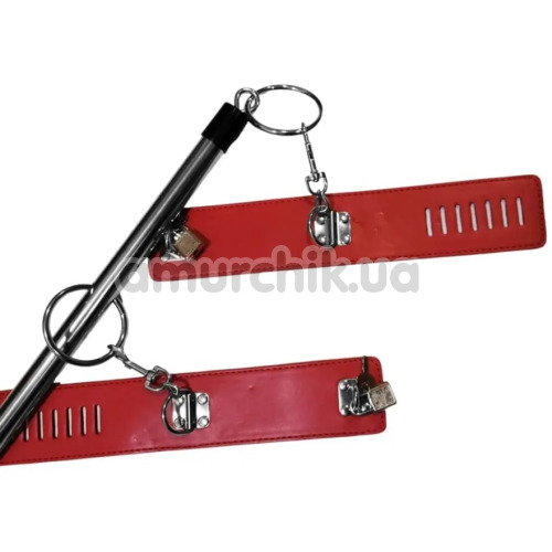 Фіксатори для рук і ніг DS Fetish Metal Hand And Ankle Spreader Bar With Carbines, червоні