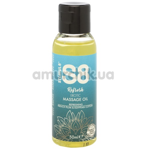 Массажное масло Stimul8 S8 Refresh Erotic Massage Oil - французская слива и египетский хлопок, 50 мл - Фото №1