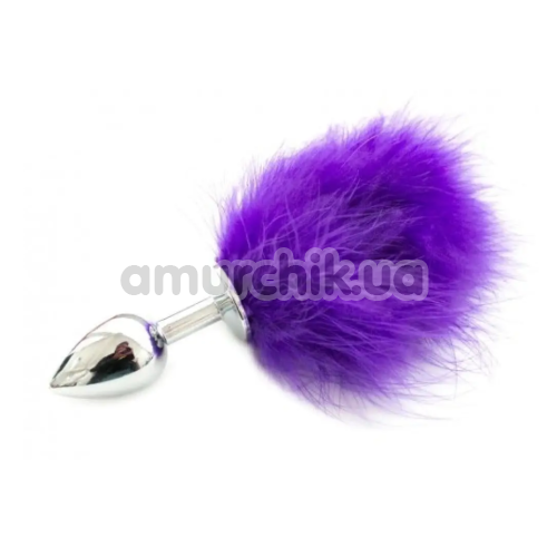 Анальна пробка з фіолетовим хвостиком кролика Loveshop S, срібна - Фото №1