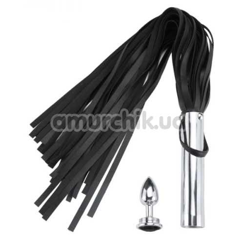 Набор из 2 предметов PU Leather Whip With Anal Plug, чёрный