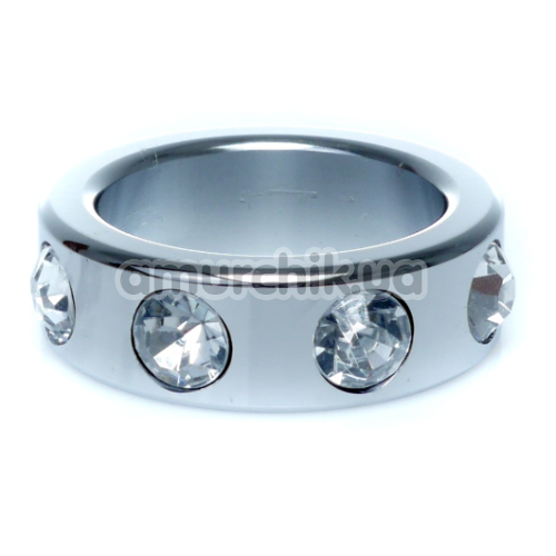 Эрекционное кольцо с прозрачными кристаллами Boss Series Metal Ring Diamonds Small, серебряное
