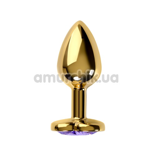 Анальная пробка с фиолетовым кристаллом Toyfa Metal Heart 717016, золотая