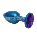 Анальная пробка с фиолетовым кристаллом SWAROVSKI Zcz, синяя матовая - Фото №1