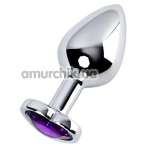 Анальная пробка с фиолетовым кристаллом Toyfa Metal 717014-4, серебряная  - Фото №1