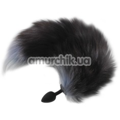 Анальная пробка с черно-голубым хвостом Horny Kitten, черная - Фото №1