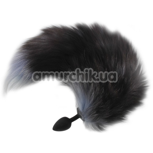 Анальна пробка з чорно-блакитним хвостом Horny Kitten, чорна - Фото №1