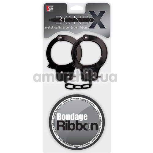 Бондажний набір BondX Metal Cuffs & Bondage Ribbon, чорний