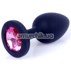 Анальная пробка с розовым кристаллом Exclusivity Jewellery Silicon Plug S, черная - Фото №1