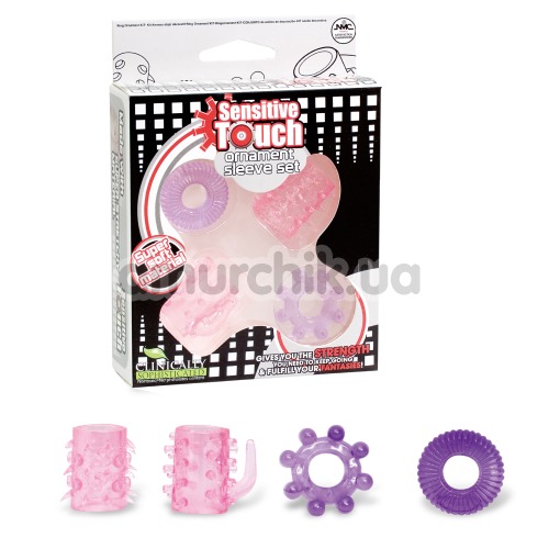 Набір ерекційних кілець і насадок Sensitive Touch Ornament Sleeve Kit, 4шт