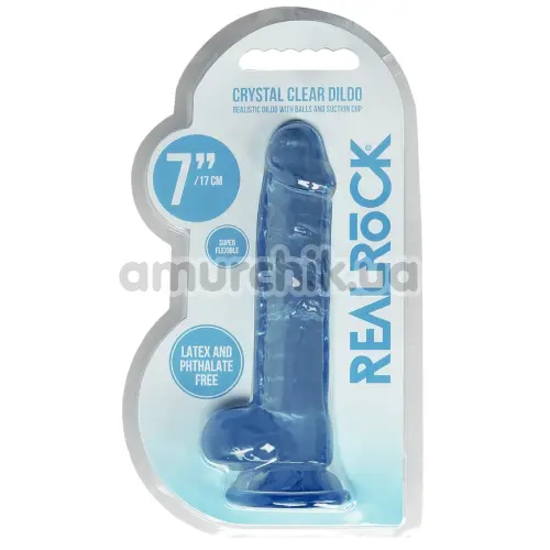 Фалоімітатор Realrock Crystal Clear Dildo Realistic 7, блакитний