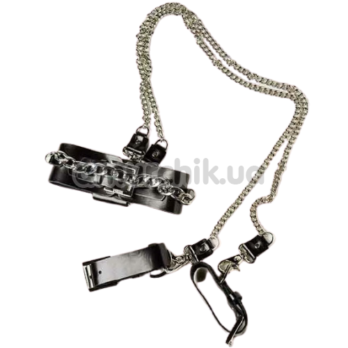 Ошейник с фиксаторами для рук DS Fetish Silver With Chain, черный