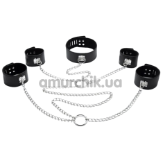 Бондажний набір DS Fetish Neck Collar With Restraints And Chain, чорний - Фото №1