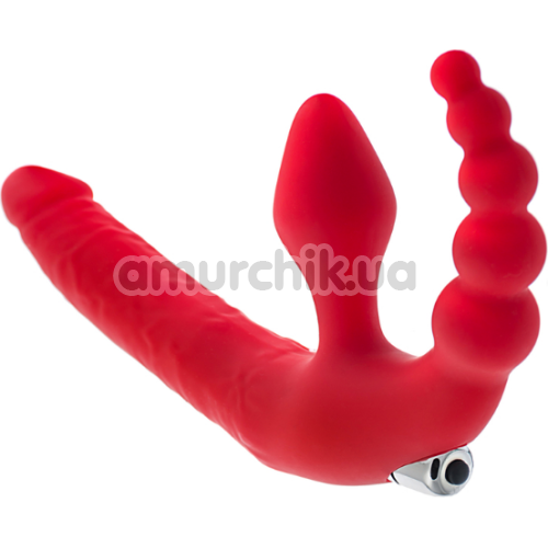Безременевий подвійний страпон з вібрацією Black&Red Strapless Strapon, червоний