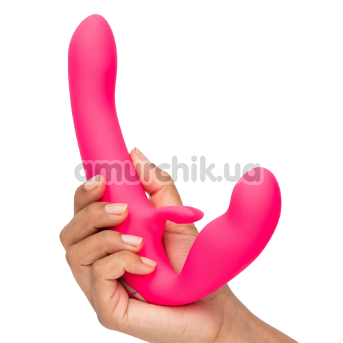 Безремневий страпон із вібрацією Happy Rabbit Rechargeable Vibrating Strapless Strap-On, рожевий