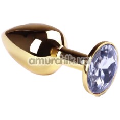 Анальная пробка с сиреневым кристаллом SWAROVSKI Gold Light Purple Small, золотая - Фото №1
