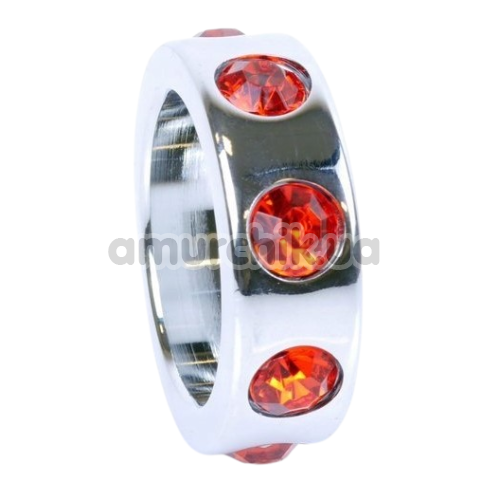 Эрекционное кольцо с красными кристаллами Boss Series Metal Ring Diamonds Small, серебряное