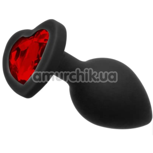 Анальная пробка с красным кристаллом Loveshop Seamless Butt Plug Heart S, черная